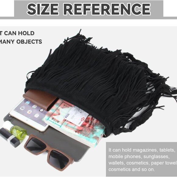 Faux Suede Fringe Crossbody Bag Women Hippie Shoulder Messenger Sling - Picture 4 of 8